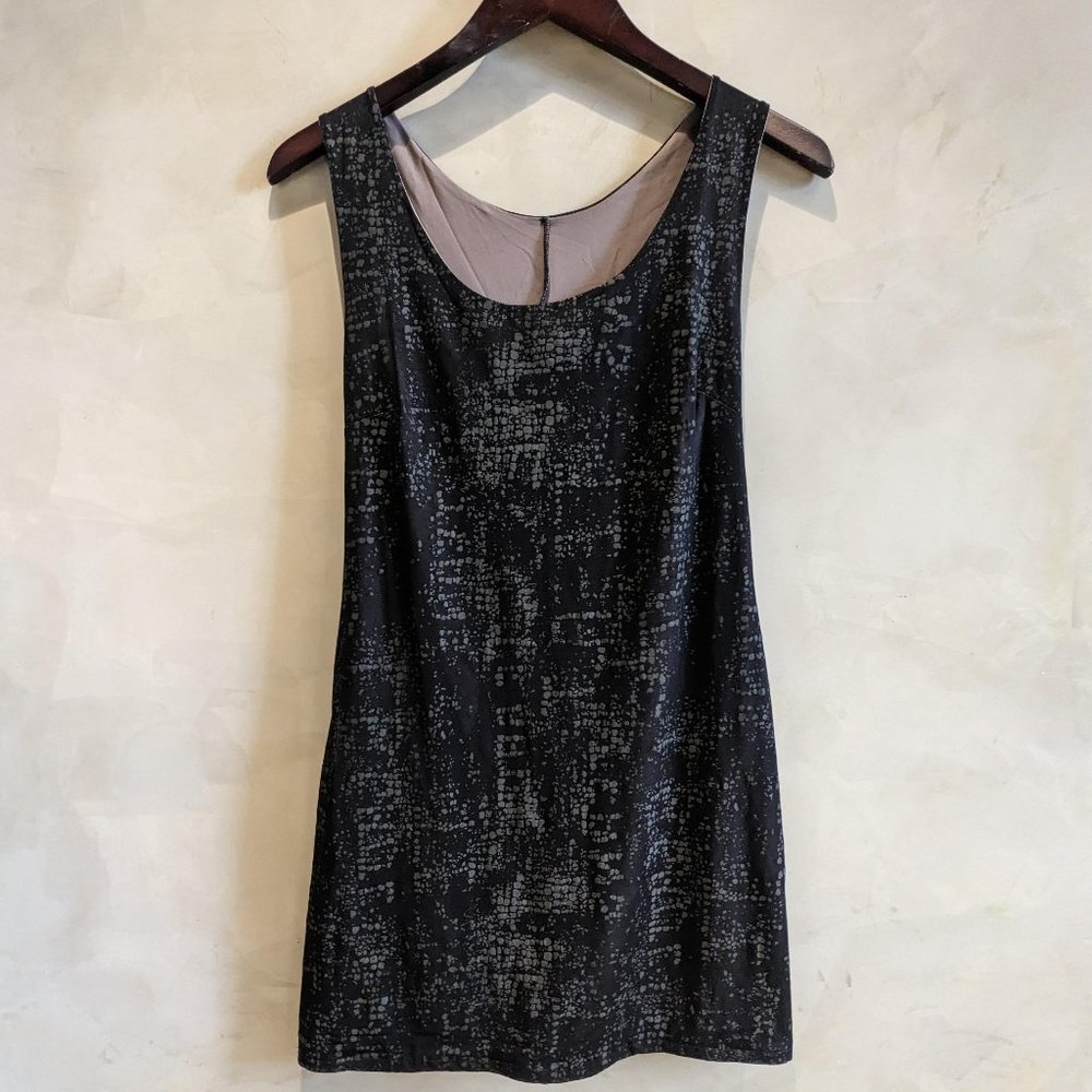 Handmade Jersey Dress with Black Grey Rubberized Distressed Texture, Size Small